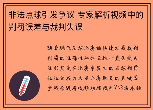 非法点球引发争议 专家解析视频中的判罚误差与裁判失误