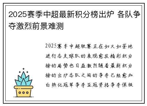 2025赛季中超最新积分榜出炉 各队争夺激烈前景难测